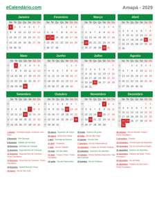 Calendário 2029