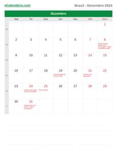 Calendário 2024 Dezembro