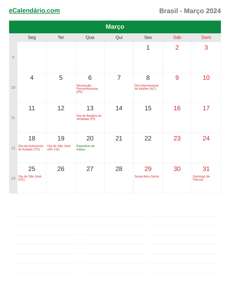 Calendário 2024 Março