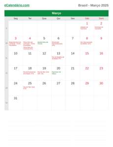 Calendário 2025 Março