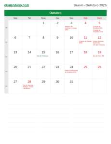 Calendário 2025 Outubro