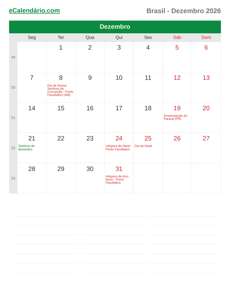 Calendário 2026 Dezembro