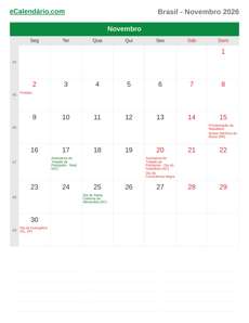 Calendário 2026 Novembro