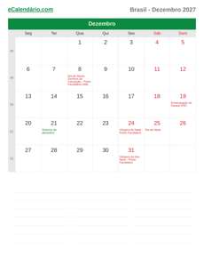 Calendário 2027 Dezembro