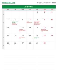 Calendário 2028 Setembro
