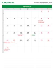 Calendário 2029 Dezembro