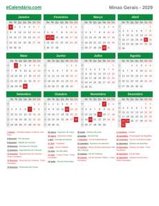 Calendário 2029